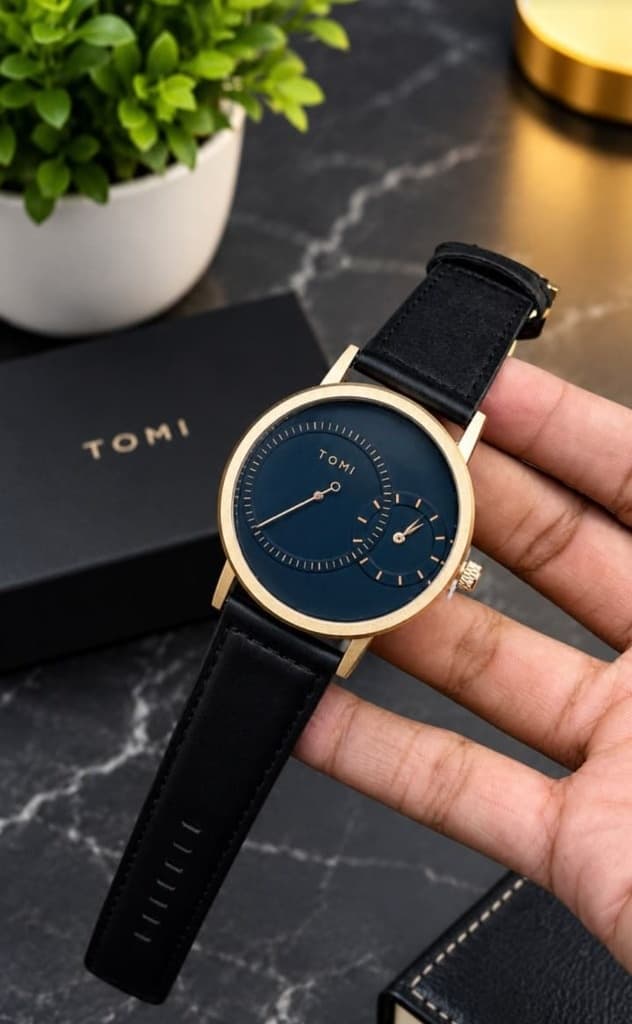 TOMI Dual-Dial Minimalist Gold & Navy